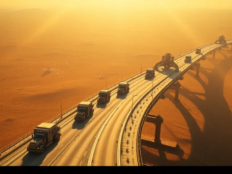 Autonomous truck with sensor array navigating highway freight route